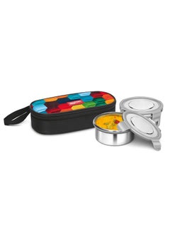 Milton MILTON Fresh Meal Click Lunch Box with Insulated Fabric Jacket, 2 Containers with Clip Lock Lid (2 Stainless Steel 320 ml Each), Leak-Proof Tiffin for Office, College, Rainbow  - Image 1
