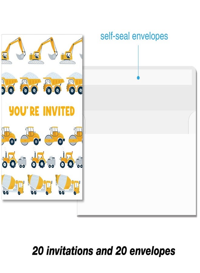 Soiceu Cute Construction 2nd Birthday Party Invitations with Envelopes Set of 20 Dump Truck Digger Construction 2 Years Old Second Birthday Party Invites for Boys - Image 5