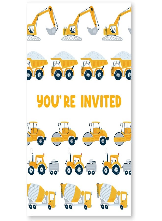 Soiceu Cute Construction 2nd Birthday Party Invitations with Envelopes Set of 20 Dump Truck Digger Construction 2 Years Old Second Birthday Party Invites for Boys - Image 4
