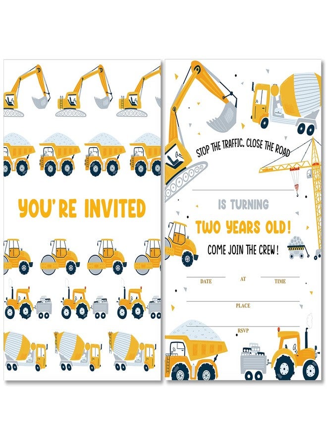 Soiceu Cute Construction 2nd Birthday Party Invitations with Envelopes Set of 20 Dump Truck Digger Construction 2 Years Old Second Birthday Party Invites for Boys - Image 2