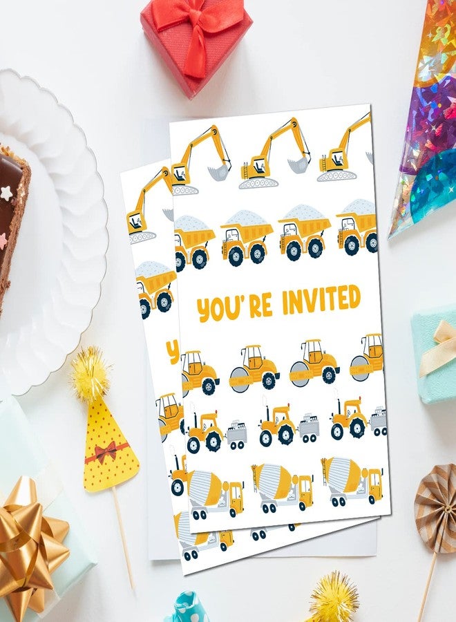 Soiceu Cute Construction 2nd Birthday Party Invitations with Envelopes Set of 20 Dump Truck Digger Construction 2 Years Old Second Birthday Party Invites for Boys - Image 3