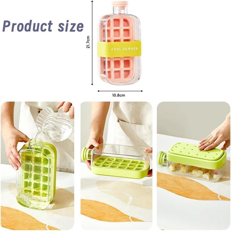 MosQuick® 2-in-1 ice cube bottle easy press ice cube tray flexible silicone molds leak proof lid vertical ice maker for freezer travel gym home use for coffee juice beverages with straw(800ml) - Image 2