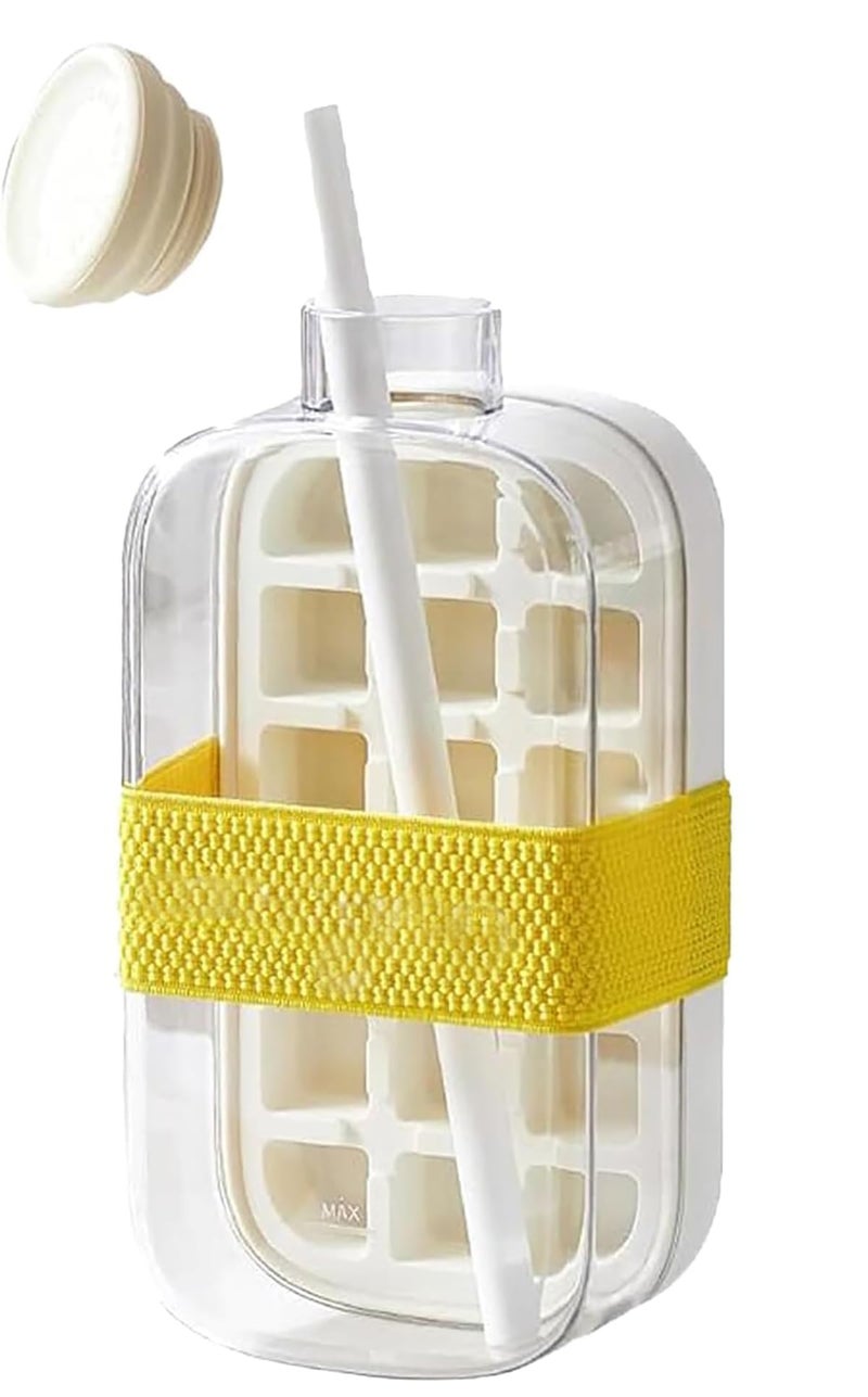 MosQuick® 2-in-1 ice cube bottle easy press ice cube tray flexible silicone molds leak proof lid vertical ice maker for freezer travel gym home use for coffee juice beverages with straw(800ml) - Image 1