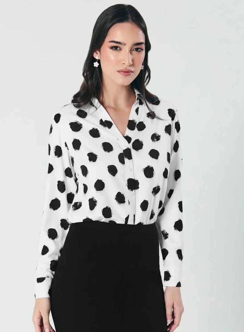 Zigzag Deep V Neck Printed Chiffon Top