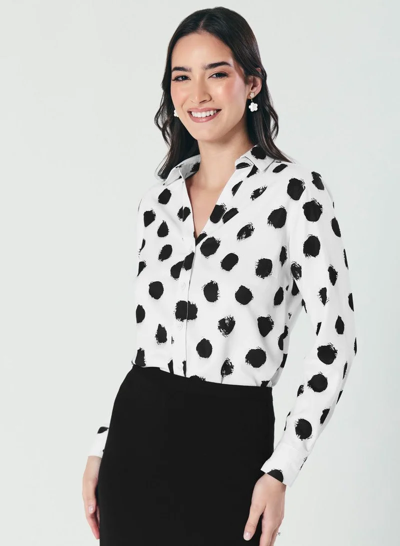 Zigzag Deep V Neck Printed Chiffon Top