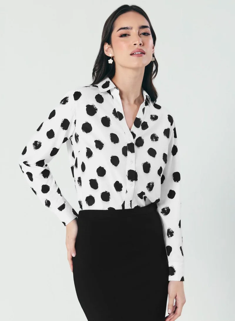 Zigzag Deep V Neck Printed Chiffon Top