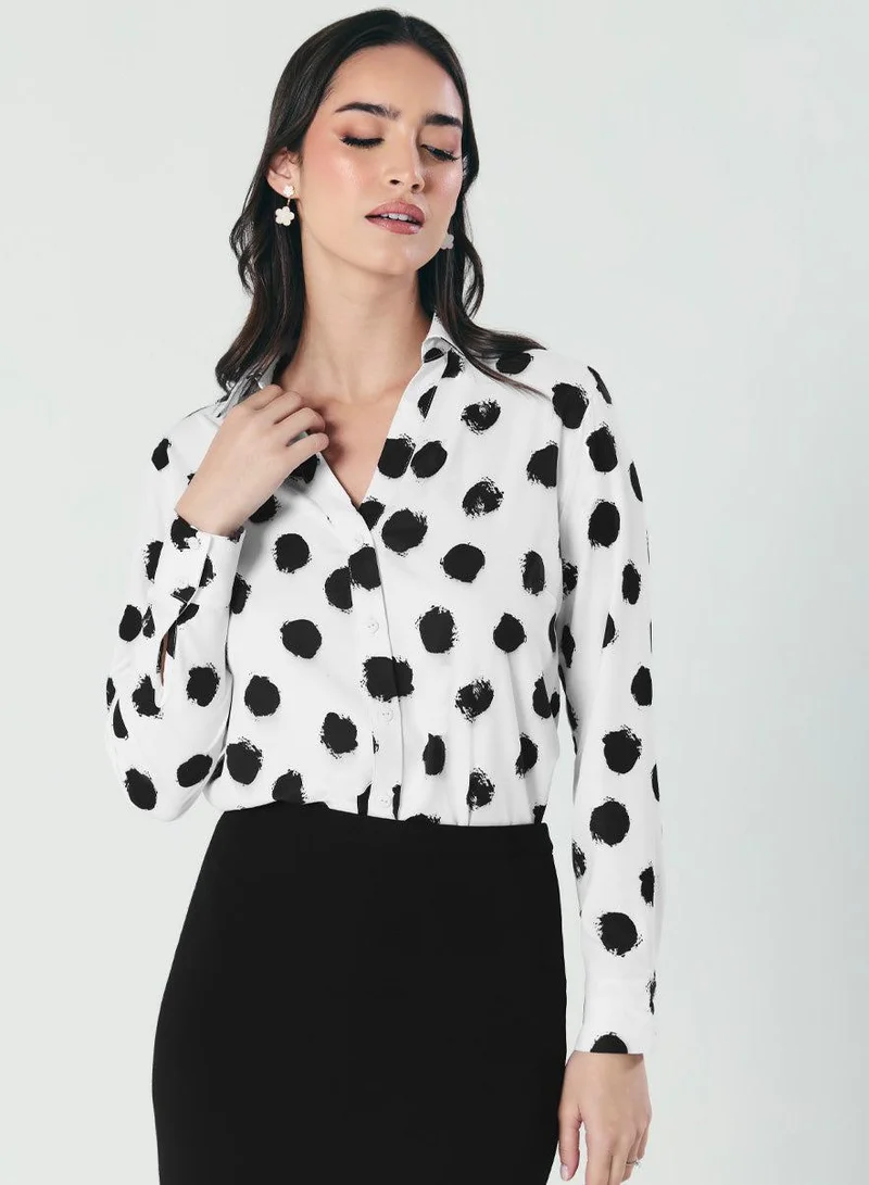 Zigzag Deep V Neck Printed Chiffon Top