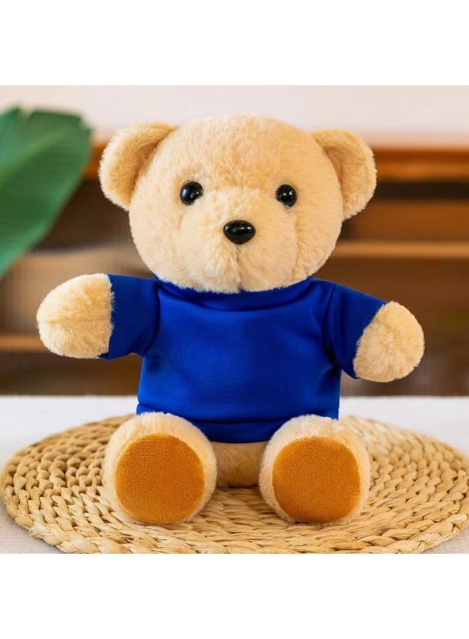 Plush Toy Bear Teddy Bear Doll Doll Rag Doll Dressing Bear Advertising Campaign Gift Bear Plus Logo-Specifications:22cm-Color:Blue Short-sleeved Sitting Bear  - Image 1
