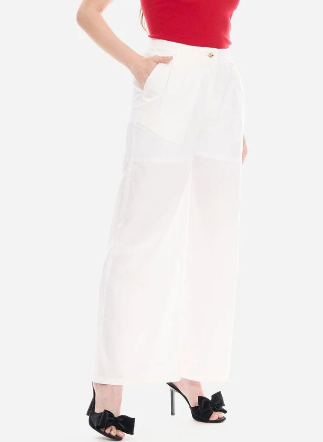 Virgio White Virgio Women Flared High-Rise Pleated Trousers for Women | Best Price UAE