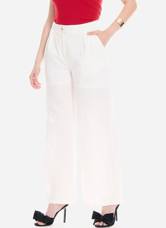 Virgio White Virgio Women Flared High-Rise Pleated Trousers for Women | Best Price UAE