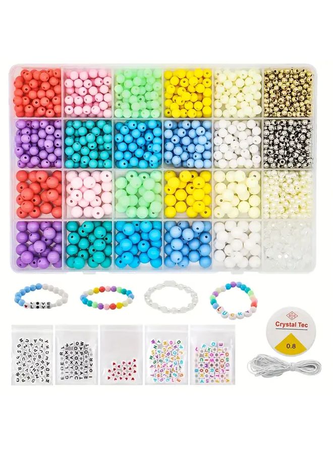 1350 قطعة خرز دي آي واي لصنع الأساور، 24 لون، مقاسات 4 و 6 و 7 ملم - Image 2