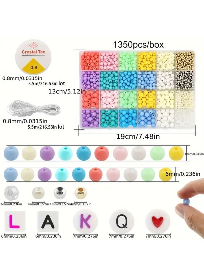 1350 قطعة خرز دي آي واي لصنع الأساور، 24 لون، مقاسات 4 و 6 و 7 ملم - Image 5