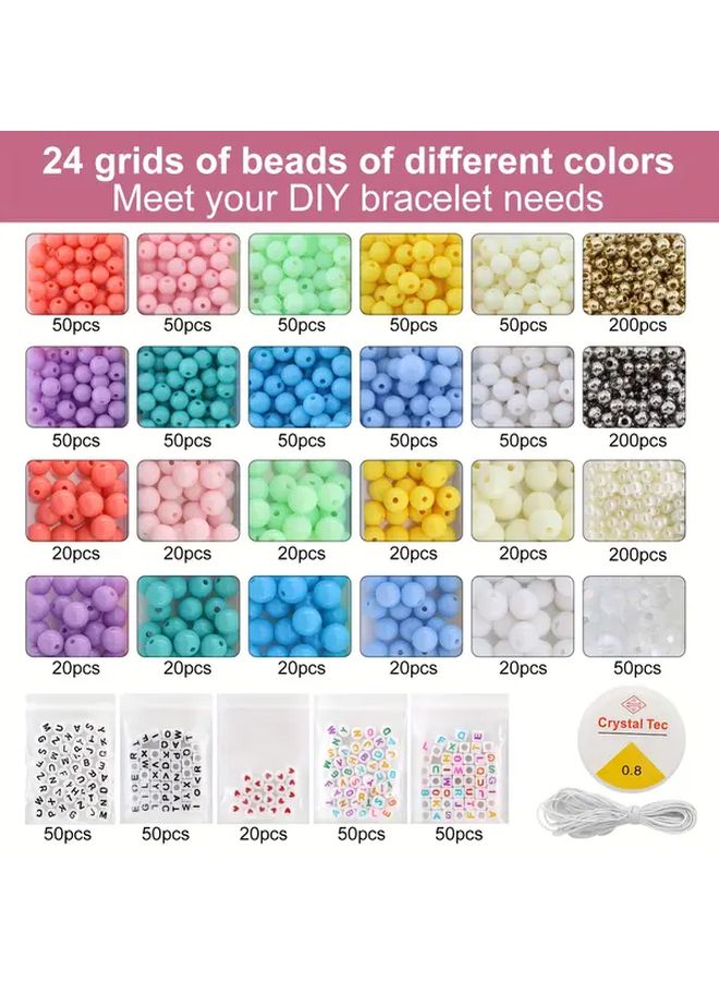 1350 قطعة خرز دي آي واي لصنع الأساور، 24 لون، مقاسات 4 و 6 و 7 ملم - Image 3