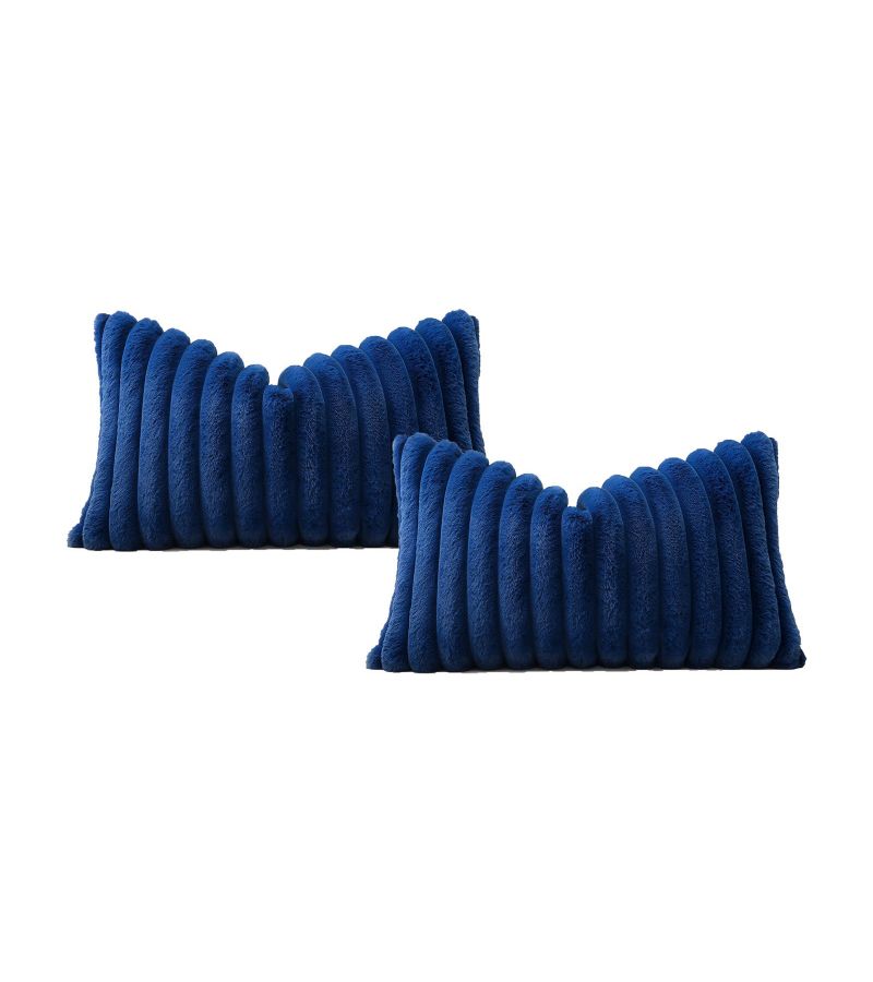 Dark Blue 15.75x31.5 Inch Faux Plush Pillowcase with Zipper Machine Washable - Image 2