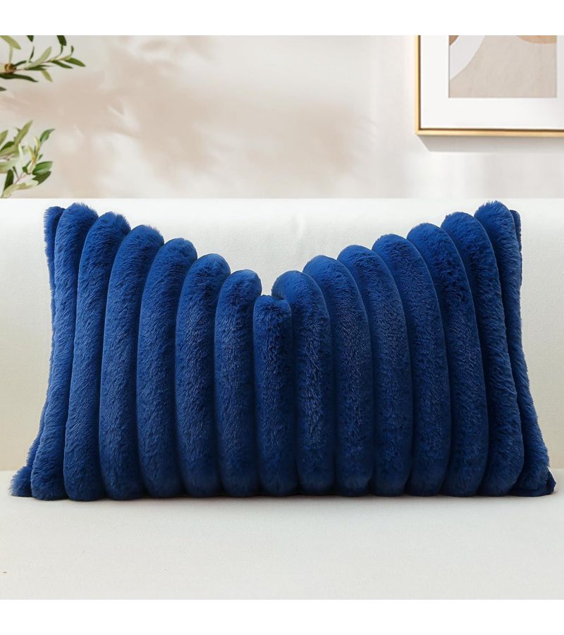 Dark Blue 15.75x31.5 Inch Faux Plush Pillowcase with Zipper Machine Washable - Image 5