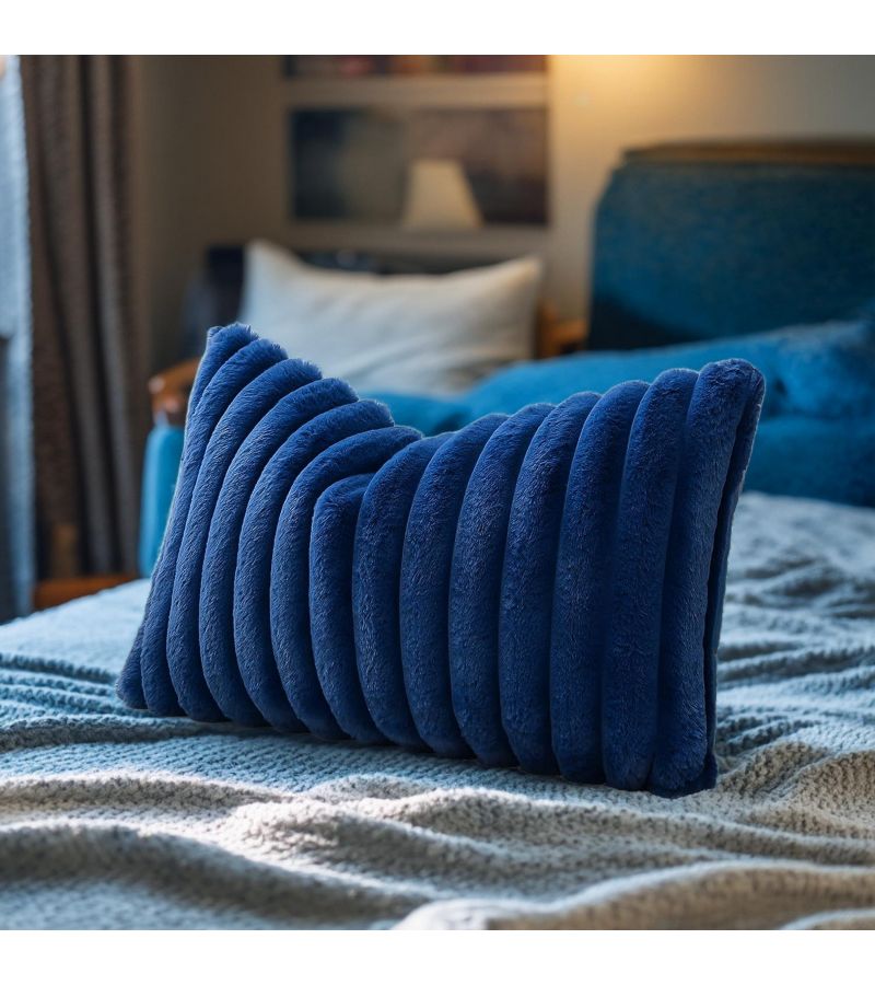 Dark Blue 15.75x31.5 Inch Faux Plush Pillowcase with Zipper Machine Washable - Image 1
