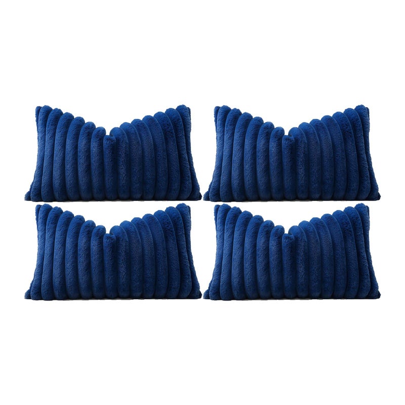 Dark Blue 15.75x31.5 Inch Faux Plush Pillowcase with Zipper Machine Washable - Image 4