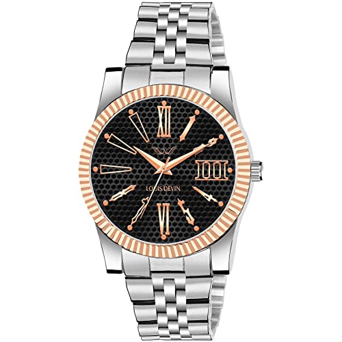 LOUIS DEVIN Stainless Steel Chain Analog Wrist Watch for Men (Black Dial) | LD-CP059-BLK - Image 1