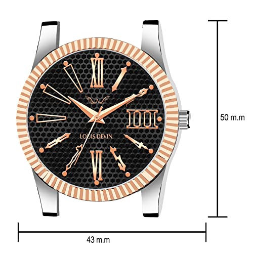 LOUIS DEVIN Stainless Steel Chain Analog Wrist Watch for Men (Black Dial) | LD-CP059-BLK - Image 4