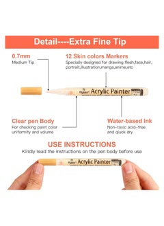 Beauenty 12 Skin Tone Acrylic Paint Pens - Extra Fine Tip Art Markers for Rocks, Canvas, Glass, Wood, and Manga Illustration Sketching  - Image 5