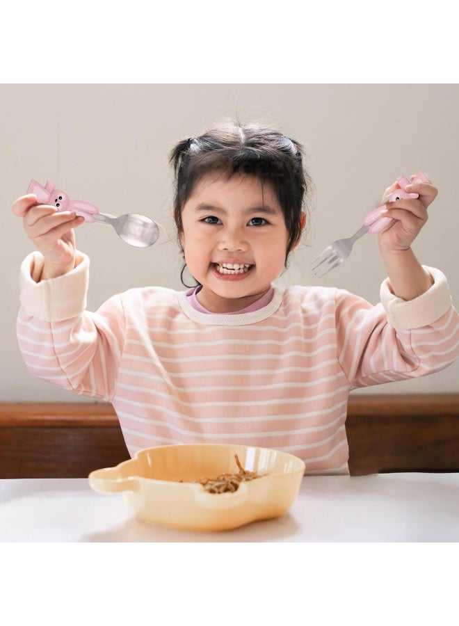Brain Giggles BrainGiggles Bunny Shaped Stainless Steel Cutlery Set for Kids - Pink - Image 5