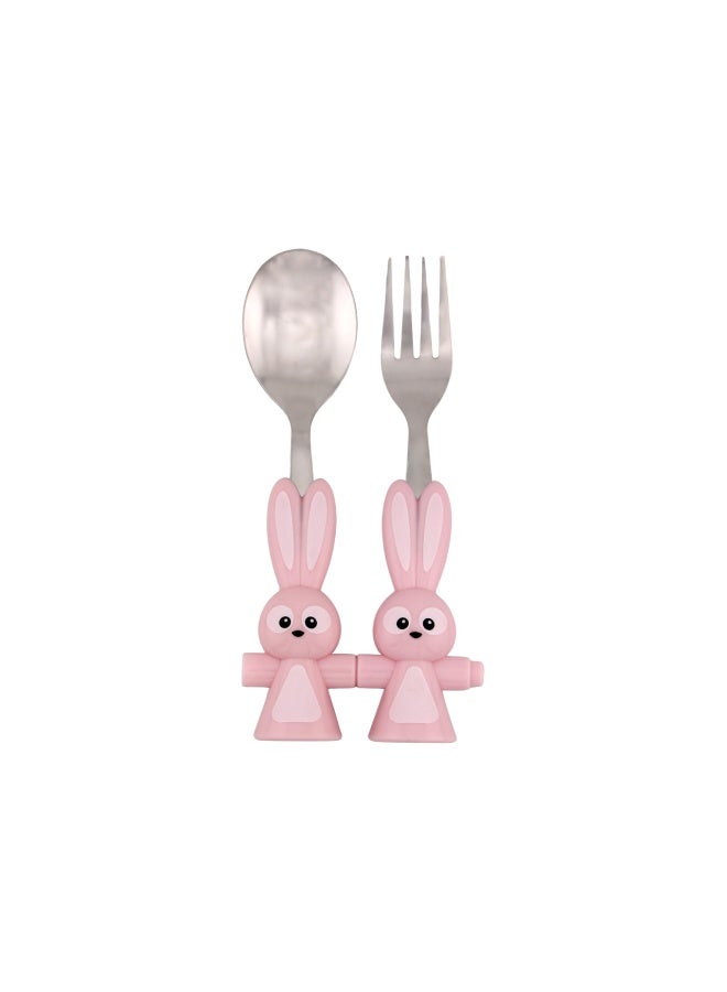 Brain Giggles BrainGiggles Bunny Shaped Stainless Steel Cutlery Set for Kids - Pink - Image 1