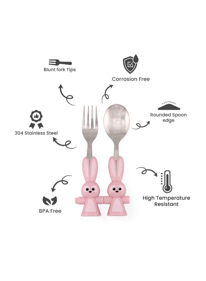 Brain Giggles BrainGiggles Bunny Shaped Stainless Steel Cutlery Set for Kids - Pink - Image 2