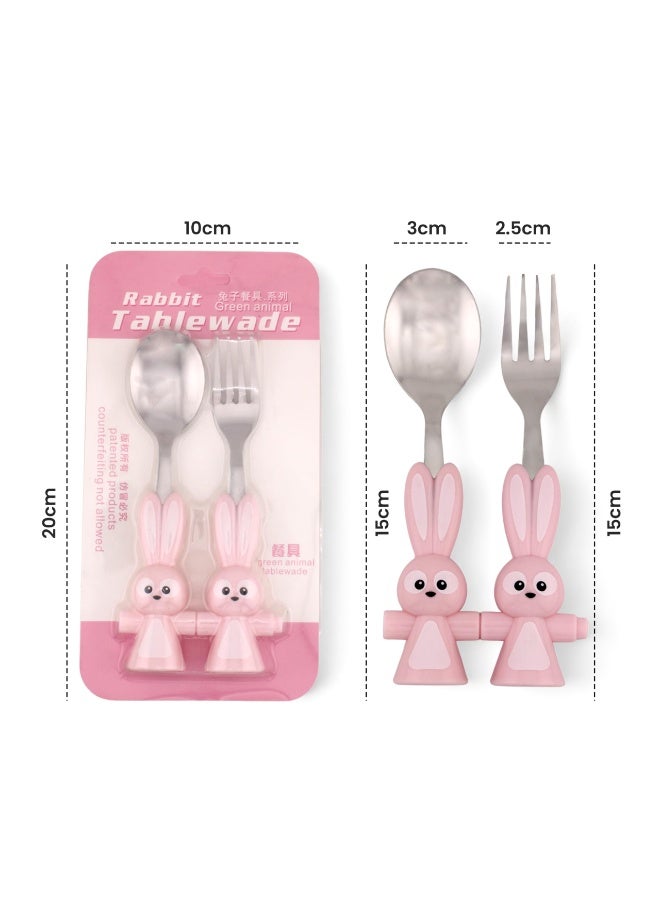 Brain Giggles BrainGiggles Bunny Shaped Stainless Steel Cutlery Set for Kids - Pink - Image 4