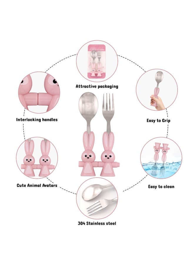 Brain Giggles BrainGiggles Bunny Shaped Stainless Steel Cutlery Set for Kids - Pink - Image 3