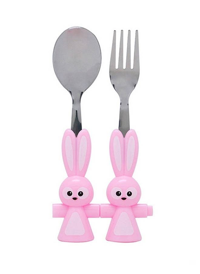 Brain Giggles BrainGiggles Bunny Shaped Stainless Steel Cutlery Set for Kids - Pink  - Image 1