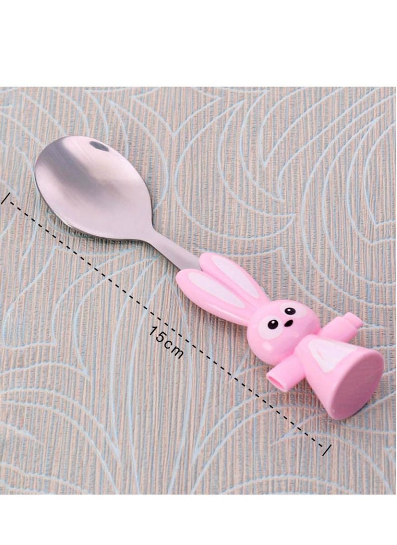 Brain Giggles BrainGiggles Bunny Shaped Stainless Steel Cutlery Set for Kids - Pink  - Image 2