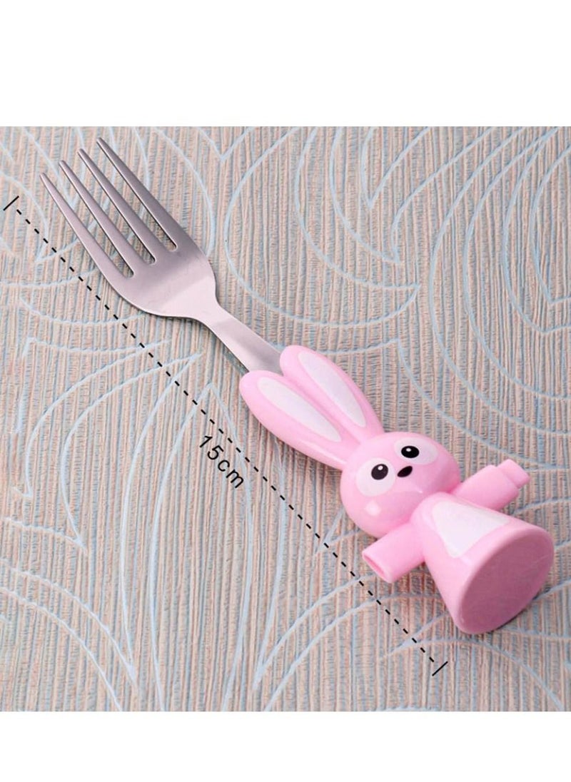 Brain Giggles BrainGiggles Bunny Shaped Stainless Steel Cutlery Set for Kids - Pink  - Image 3