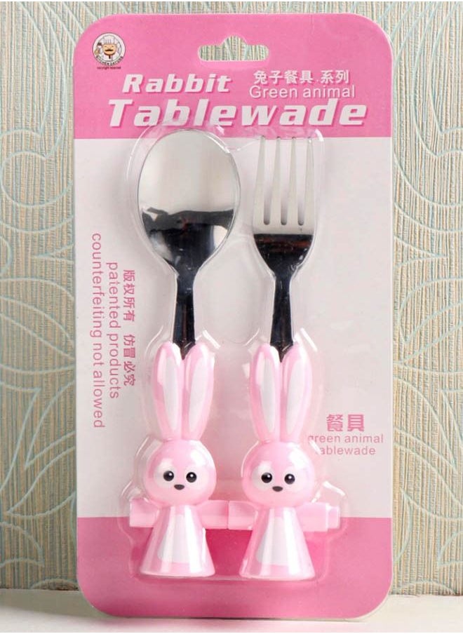 Brain Giggles BrainGiggles Bunny Shaped Stainless Steel Cutlery Set for Kids - Pink  - Image 5
