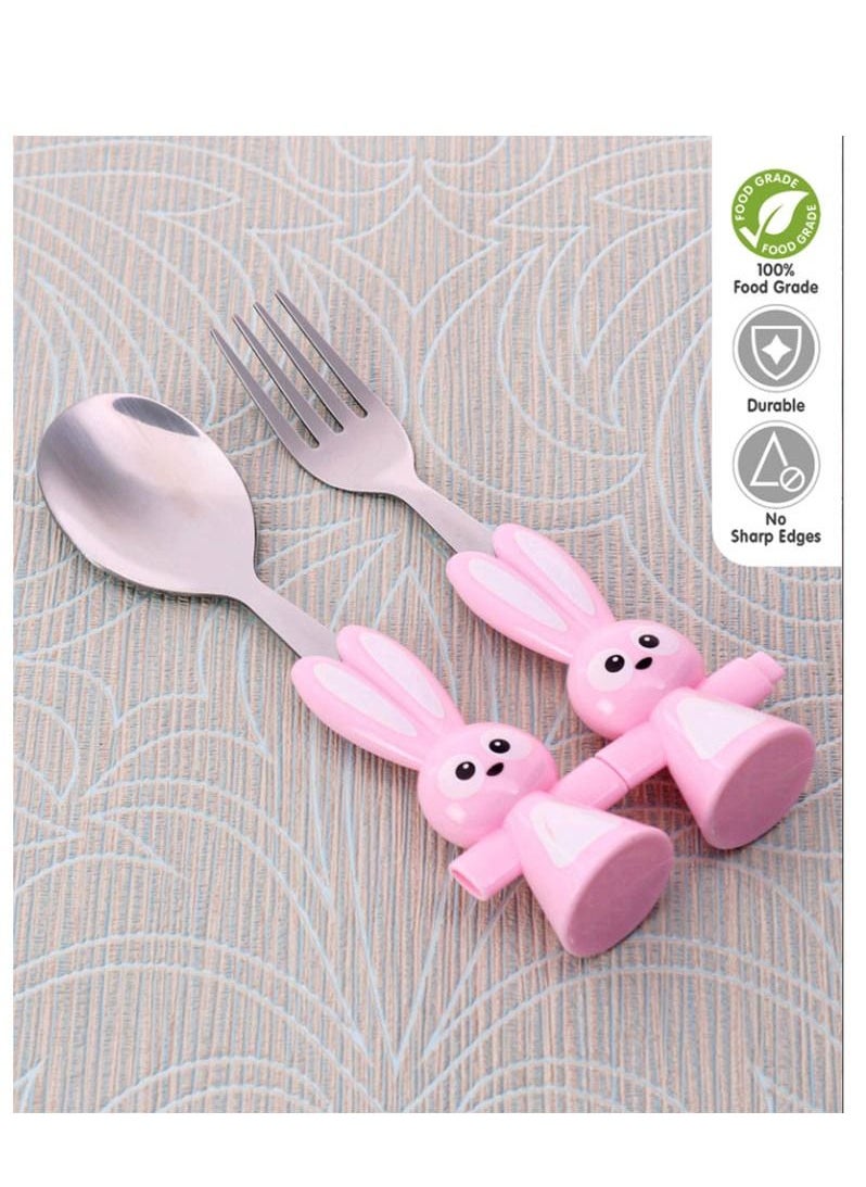 Brain Giggles BrainGiggles Bunny Shaped Stainless Steel Cutlery Set for Kids - Pink  - Image 4