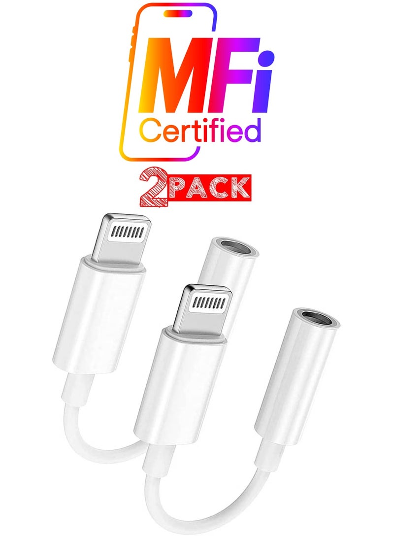 Generic 2-Pack Lightning to 3.5mm AUX Jack Adapter for iPhone – White, Headphone Converter Cable  - Image 1