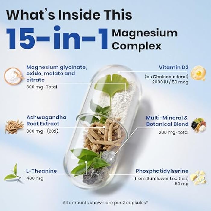 VEV DeepCalm Magnesium Complex for Women – 15-in-1 Glycinate & Citrate Capsules with Ashwagandha & L-Theanine – 120 Vegan Capsules - Image 5