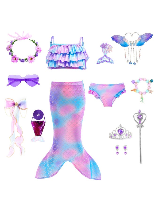 Mermaid Costume Dress - Girls Mermaid Fishtail Costume Dress - Cx62 (three-piece set), 110 - Princess Dress Up, Halloween Cosplay, Fancy Party Wear, Birthday Costume, Fantasy Outfit Swimsuit - Image 5