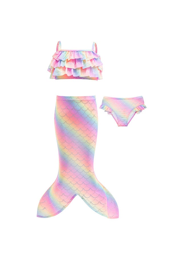 Mermaid Costume Dress - Girls Mermaid Fishtail Costume Dress - Cx62 (three-piece set), 110 - Princess Dress Up, Halloween Cosplay, Fancy Party Wear, Birthday Costume, Fantasy Outfit Swimsuit - Image 1