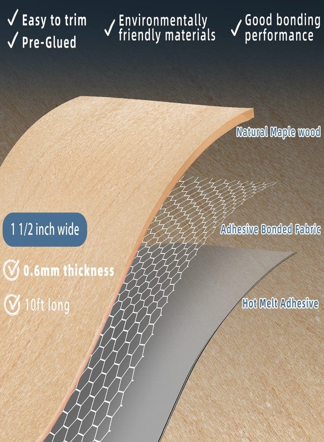 ZYJT Maple Edge Banding, 1 1/2" x 10ft Real Wood Edge Banding, Pre-glued Flexible, Veneer Tape for Cabinet Repair & Furniture Restoration - Image 2