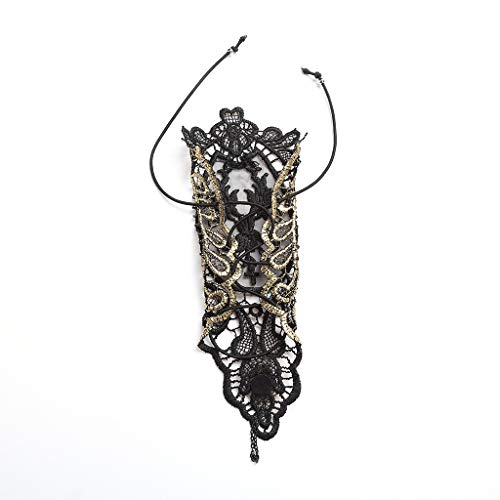 Juland Lace Fingerless Gloves Women Gothic Floral Lace Steampunk Wristband Ring Vintage Beaded Handmade Lace Up Gloves Bridal Bracelet Ring Set - 1 Pair –Bronzing S Size - Image 4