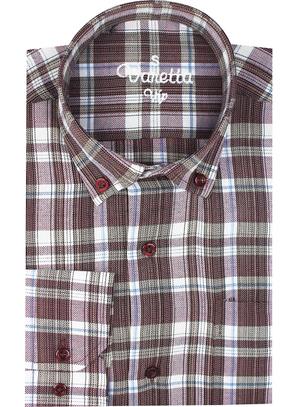 فاريتا Men's Claret Red Check Long Sleeve Classic Cut Collar Buttoned Shirt