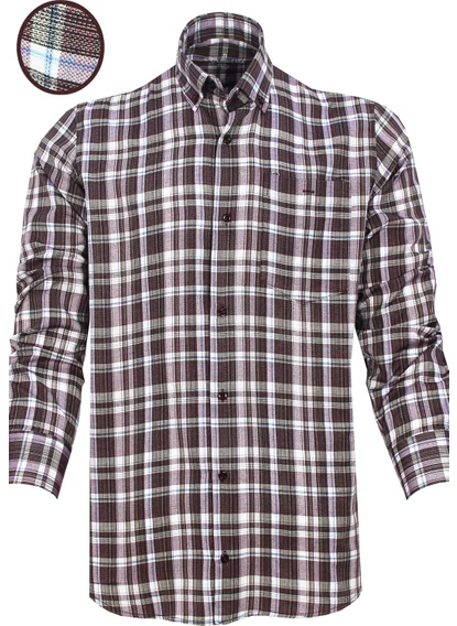فاريتا Men's Claret Red Check Long Sleeve Classic Cut Collar Buttoned Shirt