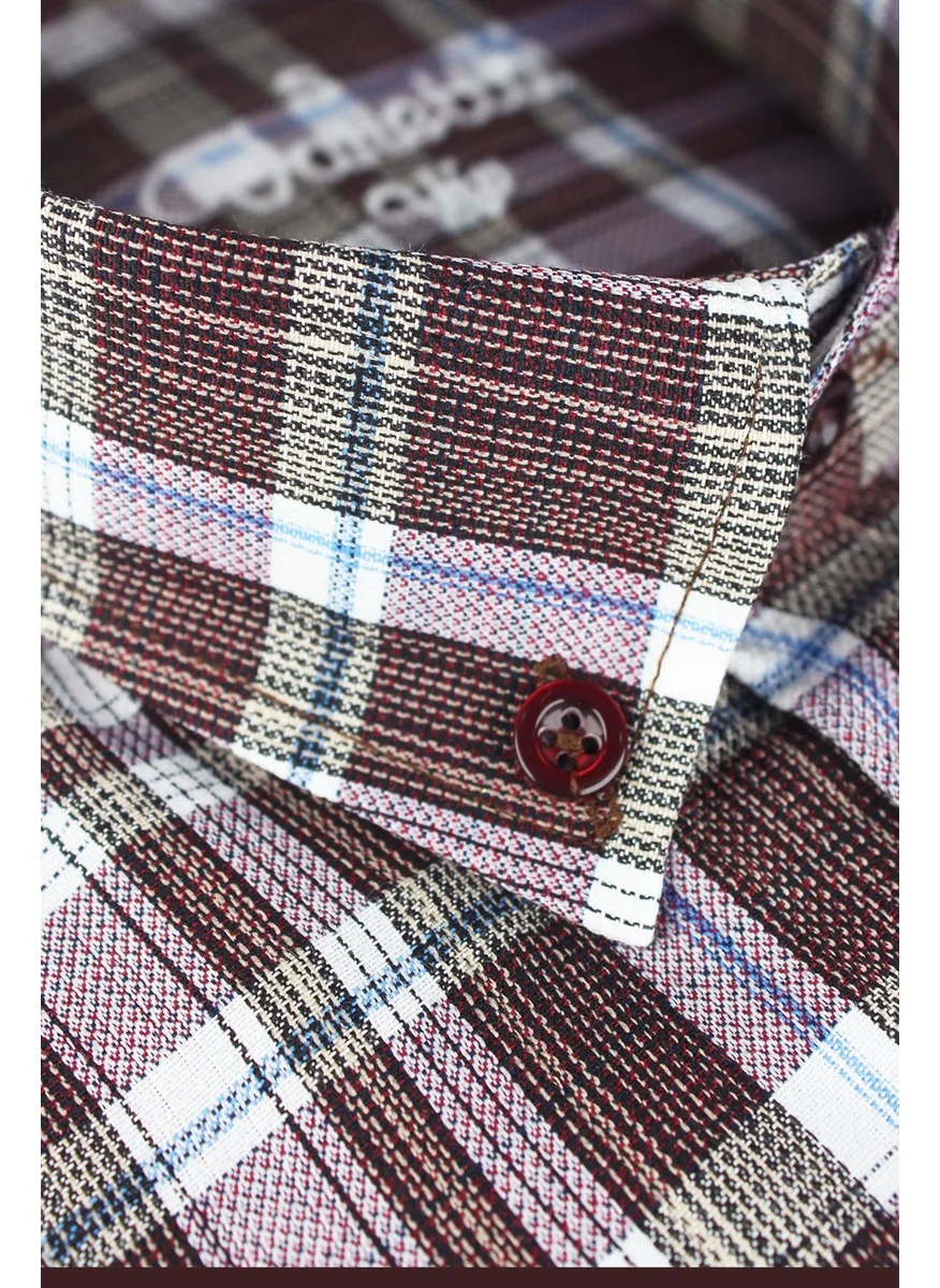 فاريتا Men's Claret Red Check Long Sleeve Classic Cut Collar Buttoned Shirt