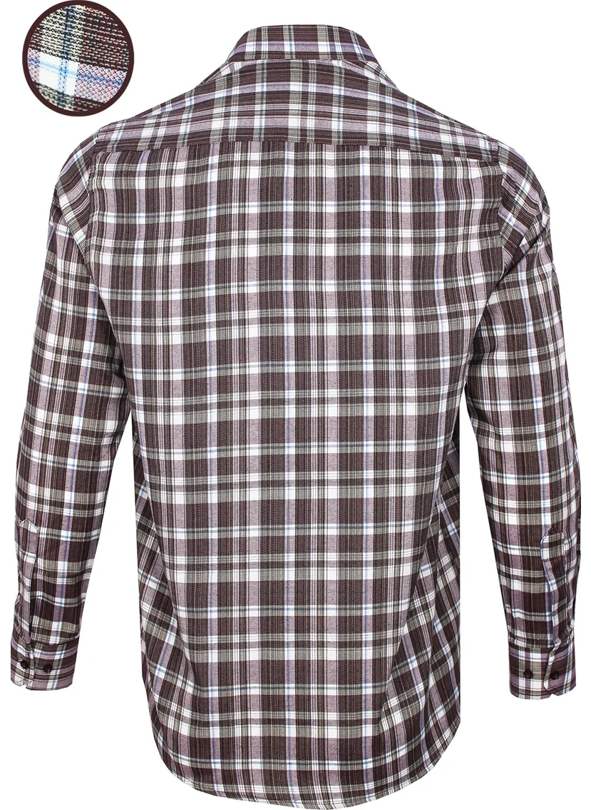 فاريتا Men's Claret Red Check Long Sleeve Classic Cut Collar Buttoned Shirt