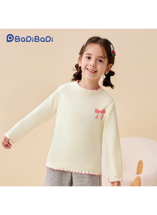 Badibadi Spring Autumn Baby Girls Long Sleeve T-shirt Base Shirt With Decorative Lace Collar Beige Bow 80 - Image 2