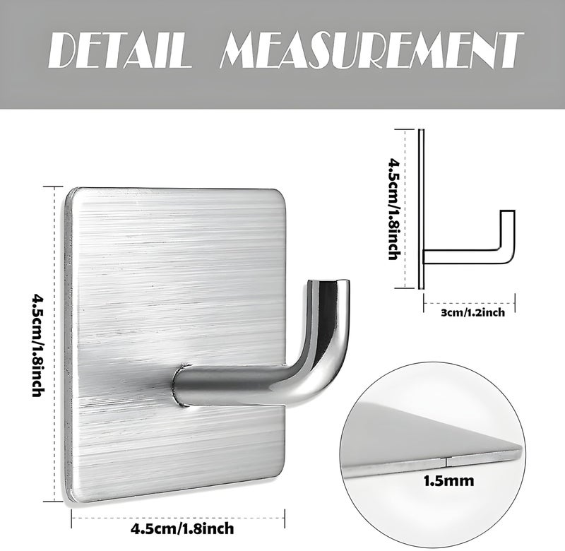 JIALTO 6 Pcs Self Adhesive Hooks/Wall Hangings Hook/Stainless Steel Hooks for Wall Without Drilling Heavy Duty Bathroom Kitchen Towel Wall Hooks for Hanging Strong Coat (J Hook Silver) - Image 2