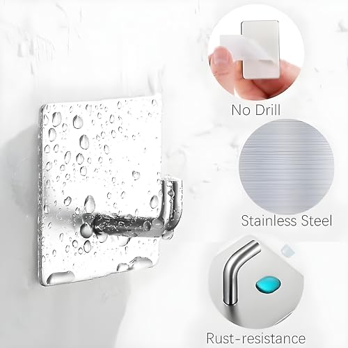 JIALTO 6 Pcs Self Adhesive Hooks/Wall Hangings Hook/Stainless Steel Hooks for Wall Without Drilling Heavy Duty Bathroom Kitchen Towel Wall Hooks for Hanging Strong Coat (J Hook Silver) - Image 3