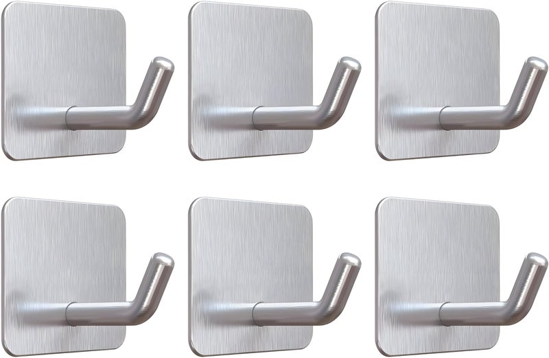 JIALTO 6 Pcs Self Adhesive Hooks/Wall Hangings Hook/Stainless Steel Hooks for Wall Without Drilling Heavy Duty Bathroom Kitchen Towel Wall Hooks for Hanging Strong Coat (J Hook Silver) - Image 1
