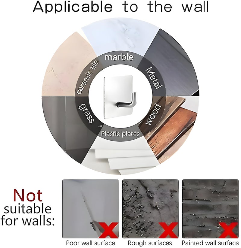 JIALTO 6 Pcs Self Adhesive Hooks/Wall Hangings Hook/Stainless Steel Hooks for Wall Without Drilling Heavy Duty Bathroom Kitchen Towel Wall Hooks for Hanging Strong Coat (J Hook Silver) - Image 4