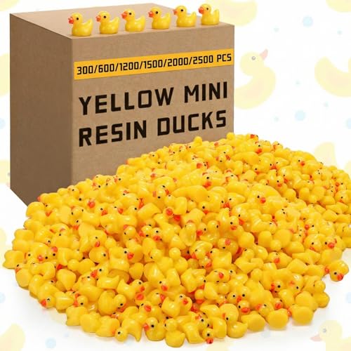 Barydat 600 Pcs Mini Resin Ducks Yellow Bulk Tiny Duck Decoration for Hide and Seek Prank Cruises Miniature Garden Accessory Figures for Dollhouse Landscape Aquarium Birthday Party Baby Shower Gift - Image 1